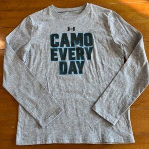 Under Armour Gray Long Sleeve Graphic T-Shirt "Camo All Day" Sz YM